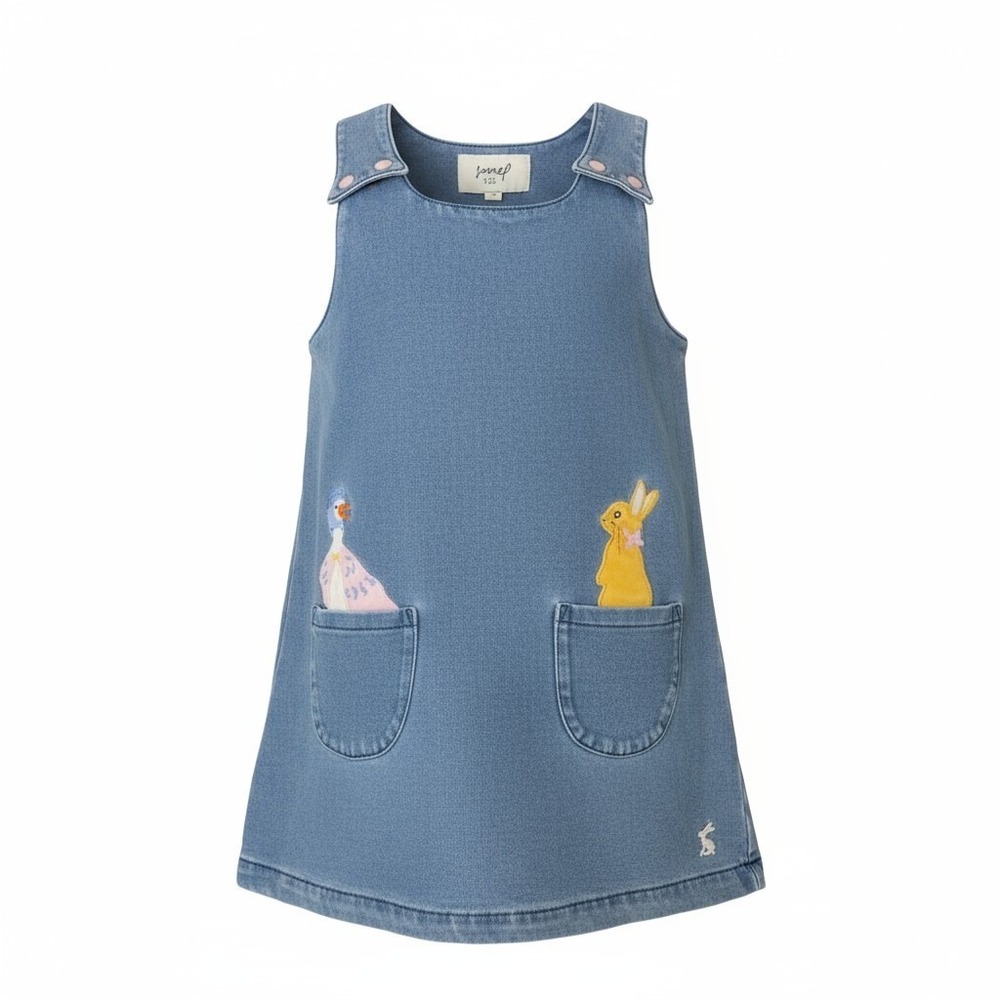 Joules‎ 12-18M Peter Rabbit Denim Jumper Dress Duck Bunny Applique Cottagecore